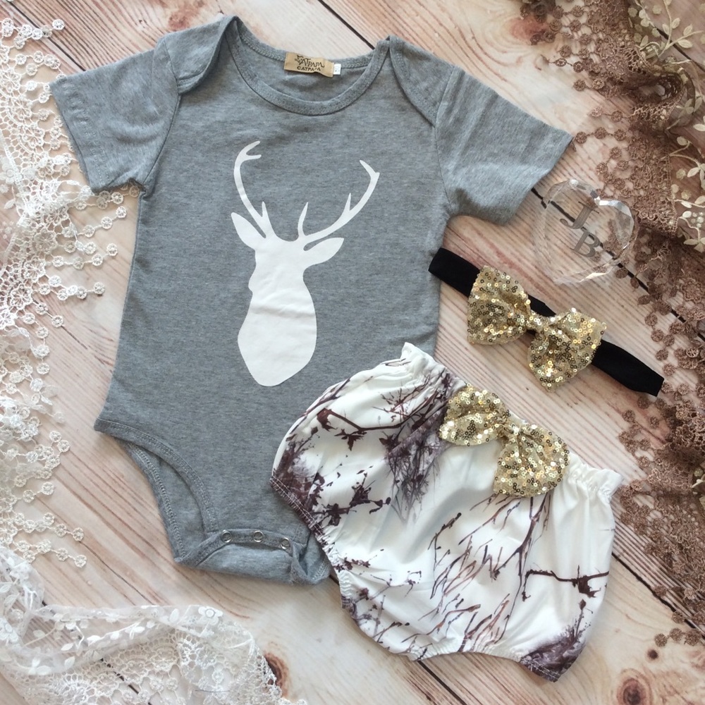 Boutique Baby Girl Deer & Camo 3pc Set - Picture 3 of 3
